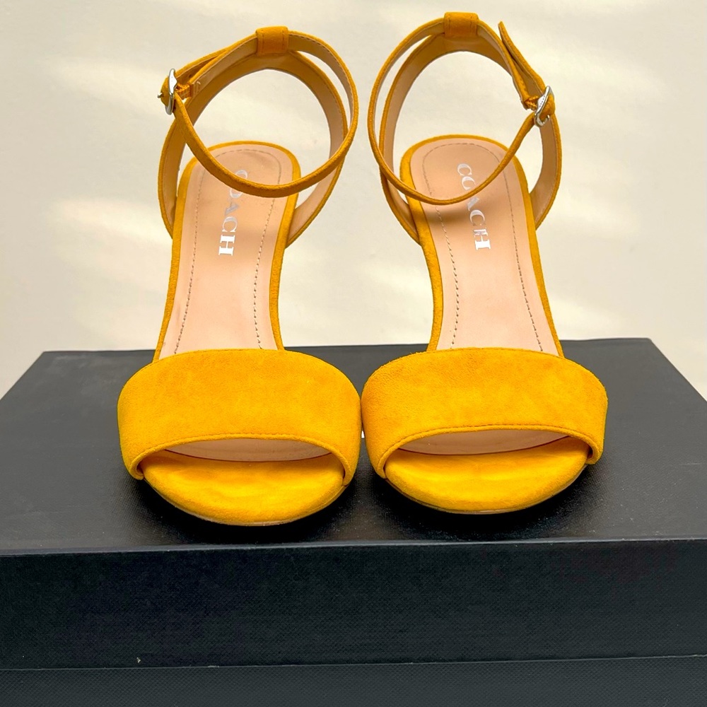 Coach - Regina Suede Sandal, Size 7.5, Color: Turmeric. Preowned